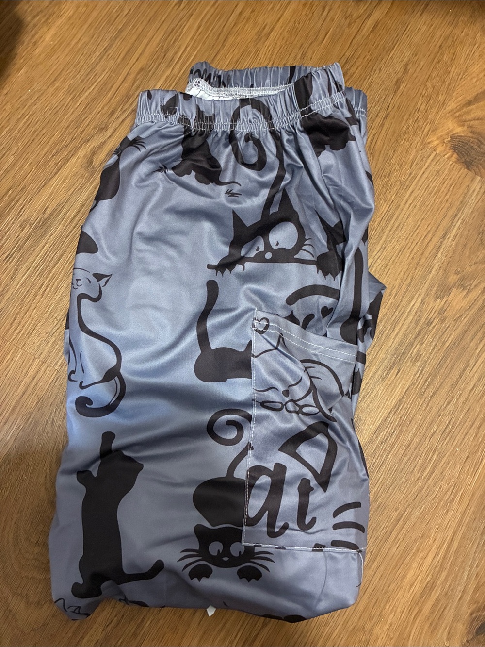 Gray Cat Print Womens Pajama Pants